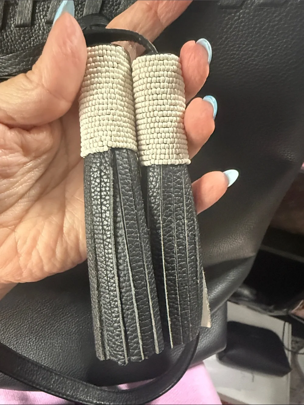 kate spade On Purpose Black Leather Tote with Tassel Accents